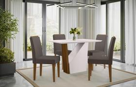 Conjunto Sala de Jantar Veneza 1,20x0,80m E 4 Cadeiras Amanda Imbuia/Off White/Cinza New Ceval