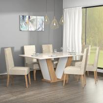 Conjunto Sala de Jantar Veneza Tampo de Vidro 6 Cadeiras Madeira Maciça Eucalipto Laranja/Inovata