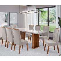 Conjunto Sala de Jantar Zuri Mesa 200x90cm Tampo Com Vidro e 8 Cadeiras Flora Mel/Off White/Pastel - Casa Giulia