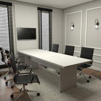 Conjunto Sala de Reunião Mesa 2,70m Painel para TV Cinza F5