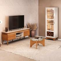 Conjunto Sala Estar Mesa de Centro Levitá Rack Lumina e Cristaleira Mirage Marrom Cinamomo/Off White