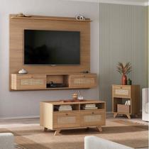 Conjunto Sala Estar Painel para Tv até 72 Polegadas com Centro e Mesa de Apoio Trama Marrom Carvalho Conjunto Sala Estar Painel para Tv até 72 Polegadas com Centro e Mesa de Apoio Trama Marrom Carvalho