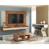 Conjunto Sala Estar Painel para Tv até 75 Pol Mesa de Centro Dunas e Aparador com Espelho Marrom Cinamomo/Off White Conjunto Sala Estar Painel para Tv até 75 Pol Mesa de Centro Dunas e Aparador com Espelho Marrom Cinamomo/Off White