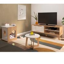Conjunto Sala Estar Rack Tv até 47 Pol Lotus com Centro e Mesa de Apoio para Pet Marrom Carvalho/Off White Conjunto Sala Estar Rack Tv até 47 Pol Lotus com Centro e Mesa de Apoio para Pet Marrom Carvalho/Off White