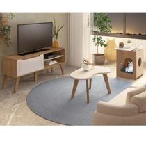 Conjunto Sala Estar Rack Tv até 47 Pol Lotus com Centro e Mesa de Apoio para Pet Marrom Carvalho/Off White Conjunto Sala Estar Rack Tv até 47 Pol Lotus com Centro e Mesa de Apoio para Pet Marrom Carvalho/Off White