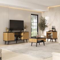 Conjunto Sala Estar Tóquio 3 Peças Rack para Tv, Centro e Mesa de Apoio Cor 55,5cmx135cm Marrom Mel/Preto Conjunto Sala Estar Tóquio 3 Peças Rack para Tv, Centro e Mesa de Apoio Cor 55,5cmx135cm Marrom Mel/Preto