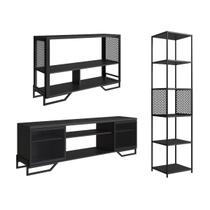 Conjunto Sala Industrial Rack, Aparador E Estante Preto Conjunto Sala Industrial Rack, Aparador E Estante Preto