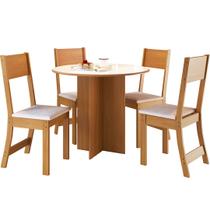 Conjunto Sala Jantar 4 Lugares Mesa Redonda 90cm Freijo Off White