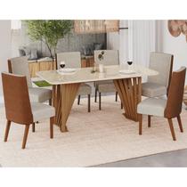 Conjunto Sala Jantar Adriana 180 Cm 6 Cadeiras Anne Canto Arredondado com Vidro