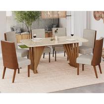 Conjunto Sala Jantar Adriana 180 cm 6 Cadeiras Anne Canto Arredondado com Vidro Off White/Nature/Caramelo Conjunto Sala Jantar Adriana 180 cm 6 Cadeiras Anne Canto Arredondado com Vidro Off White/Nature/Caramelo