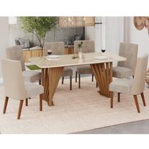 Conjunto Sala Jantar Adriana 180cm Canto Arredondado com Vidro + 6 Cadeiras Anne