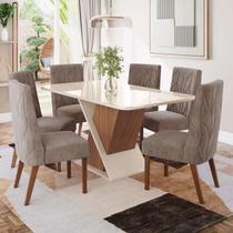 Conjunto Sala Jantar Letícia Mesa 160 Cm Canto Arredondado com Vidro 6 Cadeiras Espresso Móveis Conjunto Sala Jantar Letícia Mesa 160 Cm Canto Arredondado com Vidro 6 Cadeiras Espresso Móveis