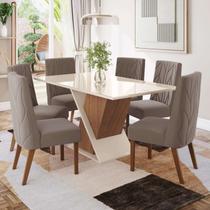 Conjunto Sala Jantar Letícia Mesa 160 Cm Canto Reto com Vidro 6 Cadeiras Espresso Móveis Conjunto Sala Jantar Letícia Mesa 160 Cm Canto Reto com Vidro 6 Cadeiras Espresso Móveis