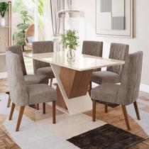 Conjunto Sala Jantar Letícia Mesa 160 Cm Canto Reto com Vidro 6 Cadeiras Espresso Móveis Conjunto Sala Jantar Letícia Mesa 160 Cm Canto Reto com Vidro 6 Cadeiras Espresso Móveis