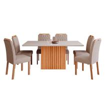 Conjunto Sala Jantar Mesa Ana 1,80 com 6 Cadeiras Paola Wood Madeira/Off White/Mad/Linho Bege