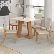 Conjunto Sala Jantar Mesa Lins 120cm Canto Reto com Vidro + 4 Cadeiras Milla