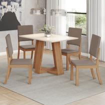 Conjunto Sala Jantar Mesa Lins 120cm Canto Reto com Vidro + 4 Cadeiras Milla