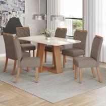 Conjunto Sala Jantar Mesa Lins 160cm Canto Arredondado com Vidro + 6 Cadeiras Bella