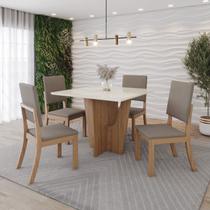 Conjunto Sala Jantar Mesa Vértice 90cm Canto Reto com Vidro 4 Cadeiras Milla