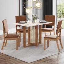 Conjunto Sala Jantar Natalí 120cm Canto Reto Ccom Vidro + 4 Cadeiras Milla Plus