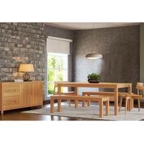 Conjunto Sala Jantar Nature: Balcão Buffet, Mesa, Banco e Cadeiras Madeira Pinus Rústico Claro Conjunto Sala Jantar Nature: Balcão Buffet, Mesa, Banco e Cadeiras Madeira Pinus Rústico Claro