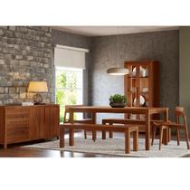 Conjunto Sala Jantar Nature: Cristaleira, Buffet, Mesa, Banco e Cadeiras Rústico Escuro Madeira Pinus Conjunto Sala Jantar Nature: Cristaleira, Buffet, Mesa, Banco e Cadeiras Rústico Escuro Madeira Pinus