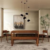 Conjunto Sala Jantar Nature: Mesa com 2 Bancos e 2 Cadeiras Madeira Pinus Rústico Escuro