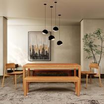 Conjunto Sala Jantar Nature: Mesa com 2 Bancos e 2 Cadeiras Rústico Claro Madeira Pinus