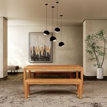 Conjunto Sala Jantar Nature: Mesa com 2 Bancos Rústico Claro Madeira Pinus Conjunto Sala Jantar Nature: Mesa com 2 Bancos Rústico Claro Madeira Pinus