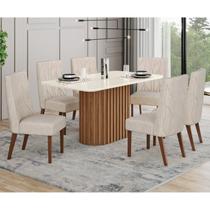 Conjunto Sala Jantar Solana 160cm Canto Arredodado com Vidro + 6 Cadeiras Eloá