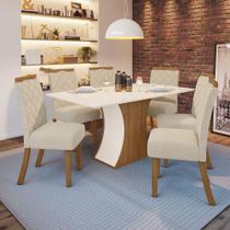 Conjunto Sala Jantar tampo Mdf Cadeiras Off White C/Nature Conjunto Sala Jantar tampo Mdf Cadeiras Off White C/Nature
