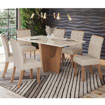 Conjunto Sala Jantar Vértice 160cm Canto Reto com Vidro + 6 Cadeiras Vita
