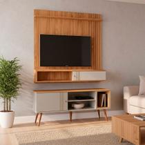 Conjunto Sala Milão Painel Suspenso 136cm TV 55 Polegadas e Rack Estante 136cm Peternella Móveis