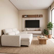 Conjunto Sala Painel Concept para Televisão 70 Polegadas com Sofá Charlie 3 Lugares Linho Off White Conjunto Sala Painel Concept para Televisão 70 Polegadas com Sofá Charlie 3 Lugares Linho Off White