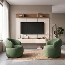 Conjunto Sala Painel Home Concept para Televisão 70 Polegadas com 2 Poltronas Eloah Bouclé Verde