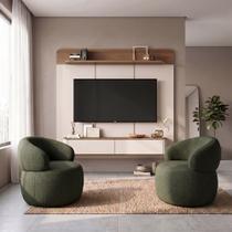 Conjunto Sala Painel Home Concept para Televisão 70 Polegadas com 2 Poltronas Eloah Linho Verde