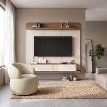 Conjunto Sala Painel Home Concept para Televisão 70 Polegadas com Poltrona Eloah Design Bouclé Bege Conjunto Sala Painel Home Concept para Televisão 70 Polegadas com Poltrona Eloah Design Bouclé Bege