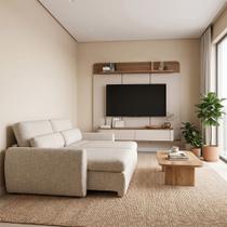 Conjunto Sala Painel Home Concept para Televisão 70 Polegadas com Sofá Charlie 3 Lugares Linho Bege