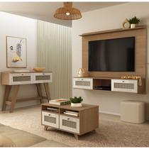 Conjunto Sala Painel p/ TV até 72" com 2 portas, Aparador 2 Gavetas, Mesa de Centro Cinamomo/Off White Trama - Artely Conjunto Sala Painel p/ TV até 72" com 2 portas, Aparador 2 Gavetas, Mesa de Centro Cinamomo/Off White Trama - Artely