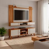 Conjunto Sala Painel Suspenso Frisado 180cm para TV 70 Polegadas e Rack Estante Peternella Móveis
