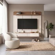 Conjunto Sala Painel Suspenso P/ Tv 70" Concept + Poltrona Eloah Giratória Bouclé Off-white