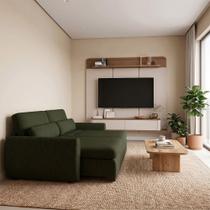 Conjunto Sala Painel Suspenso Tv 70" Concept + Sofá Orgânico Charlie 3 Lugares Linho Turco - Verde