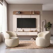Conjunto Sala Painel Tv 70" Concept + 2 Poltronas Eloah Base Giratória Bouclé Italiano Design Bege