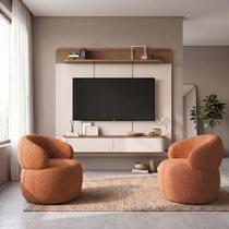 Conjunto Sala Painel Tv 70" Concept + 2 Poltronas Eloah Base Giratória Bouclé Italiano Terracota Conjunto Sala Painel Tv 70" Concept + 2 Poltronas Eloah Base Giratória Bouclé Italiano Terracota