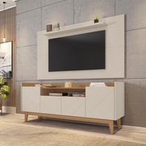 Conjunto Sala Rack Adria Painel Esmeralda Pés Madeira Maciça