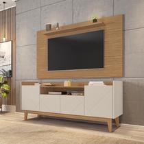 Conjunto Sala Rack Adria Painel Esmeralda Pés Madeira Maciça