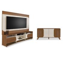 Conjunto Sala Rack c/ Painel p/ TV até 86", Buffet Aparador 4 Portas Elegance Cedro/Off White - Artely