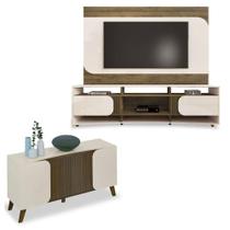 Conjunto Sala Rack C/ Painel P/ Tv Até 86", Buffet Aparador 4 Portas Elegance Pinho/off White - Artely
