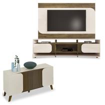 Conjunto Sala Rack c/ Painel p/ TV até 86", Buffet Aparador 4 Portas Elegance Pinho/Off White - Artely