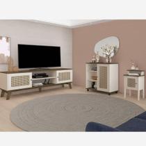 Conjunto Sala Rack P/ Tv Até 75", Buffet Aparador 1 Porta, Mesa De Apoio Charlotte Pinho/off White - Artely Conjunto Sala Rack P/ Tv Até 75", Buffet Aparador 1 Porta, Mesa De Apoio Charlotte Pinho/off White - Artely